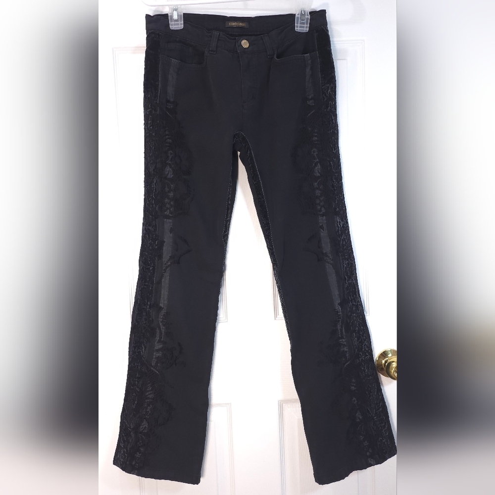 Roberto Cavalli Black Velvet & Embroidered Flare Jeans - Y2K Authentic 6